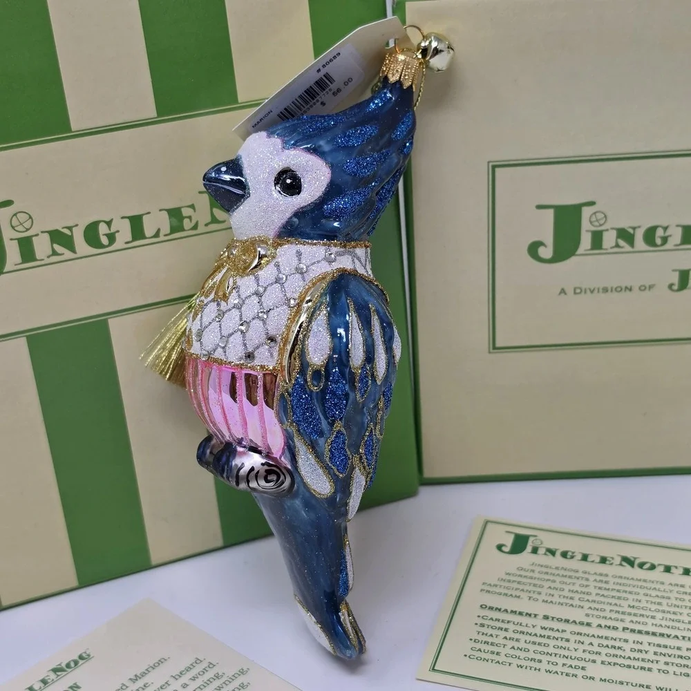 NIB JingleNog Marion Blue Bird Ornament #80689 Hand Blown & Painted in Poland